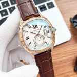 Replica Cartier MTWTFSS Rose Gold Case Brown Leather Strap Watch 43mm